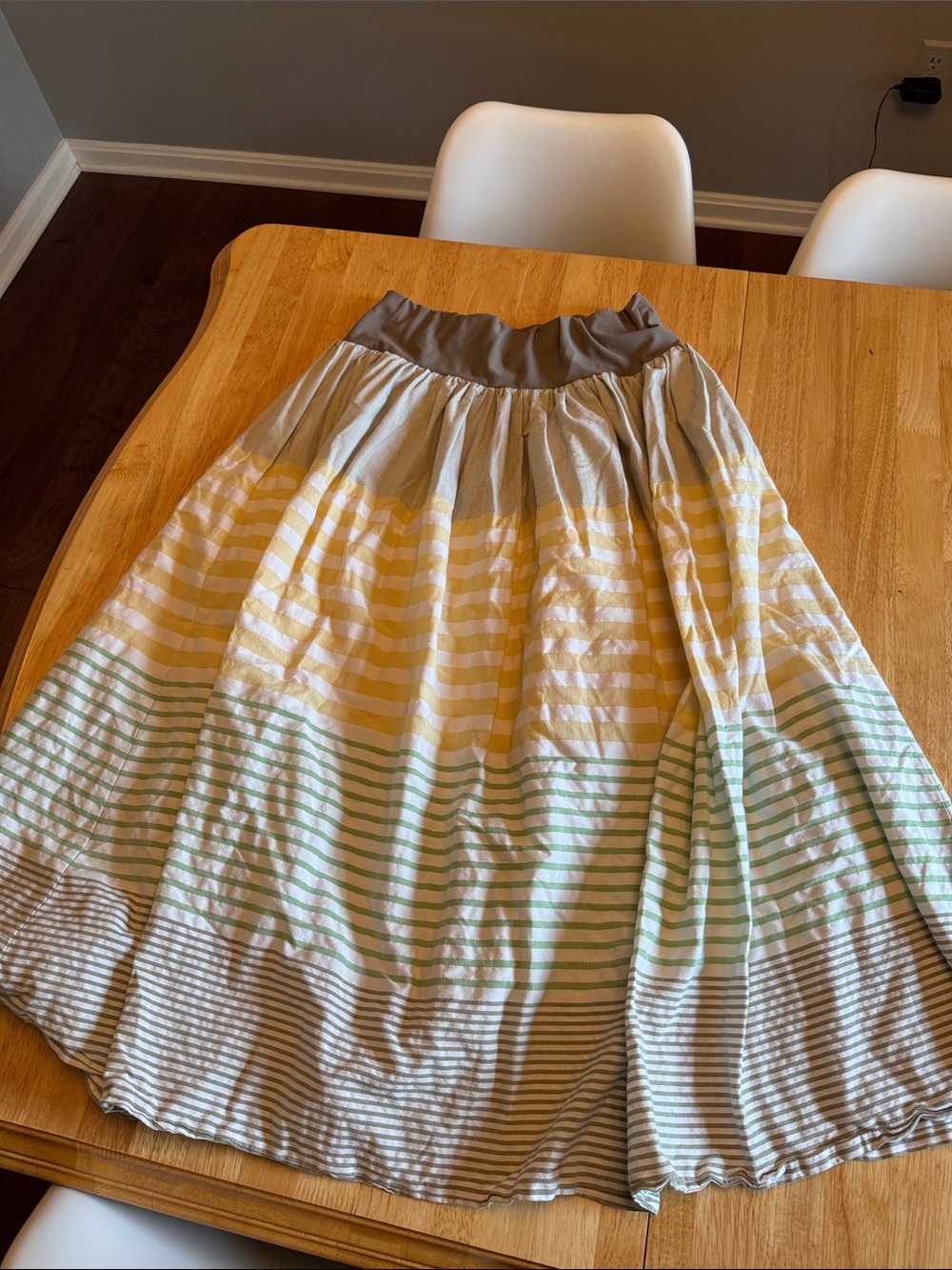 A-Line Striped Cotton Maxi Skirt - Yellow, Green, Gray